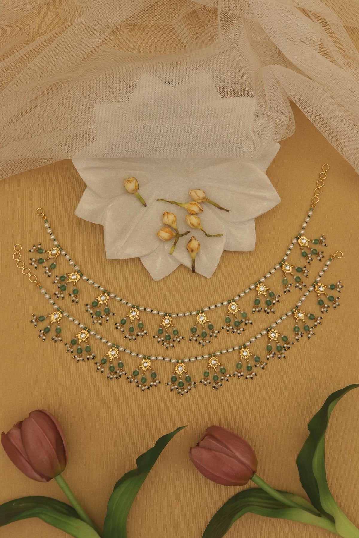Kundan Mint Payal Pair
