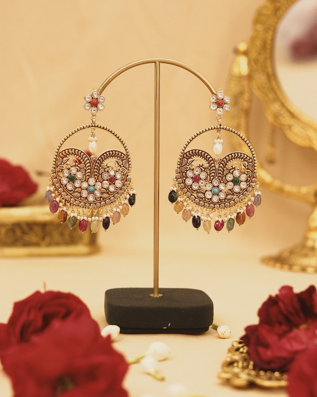 navratan chandbali earrings