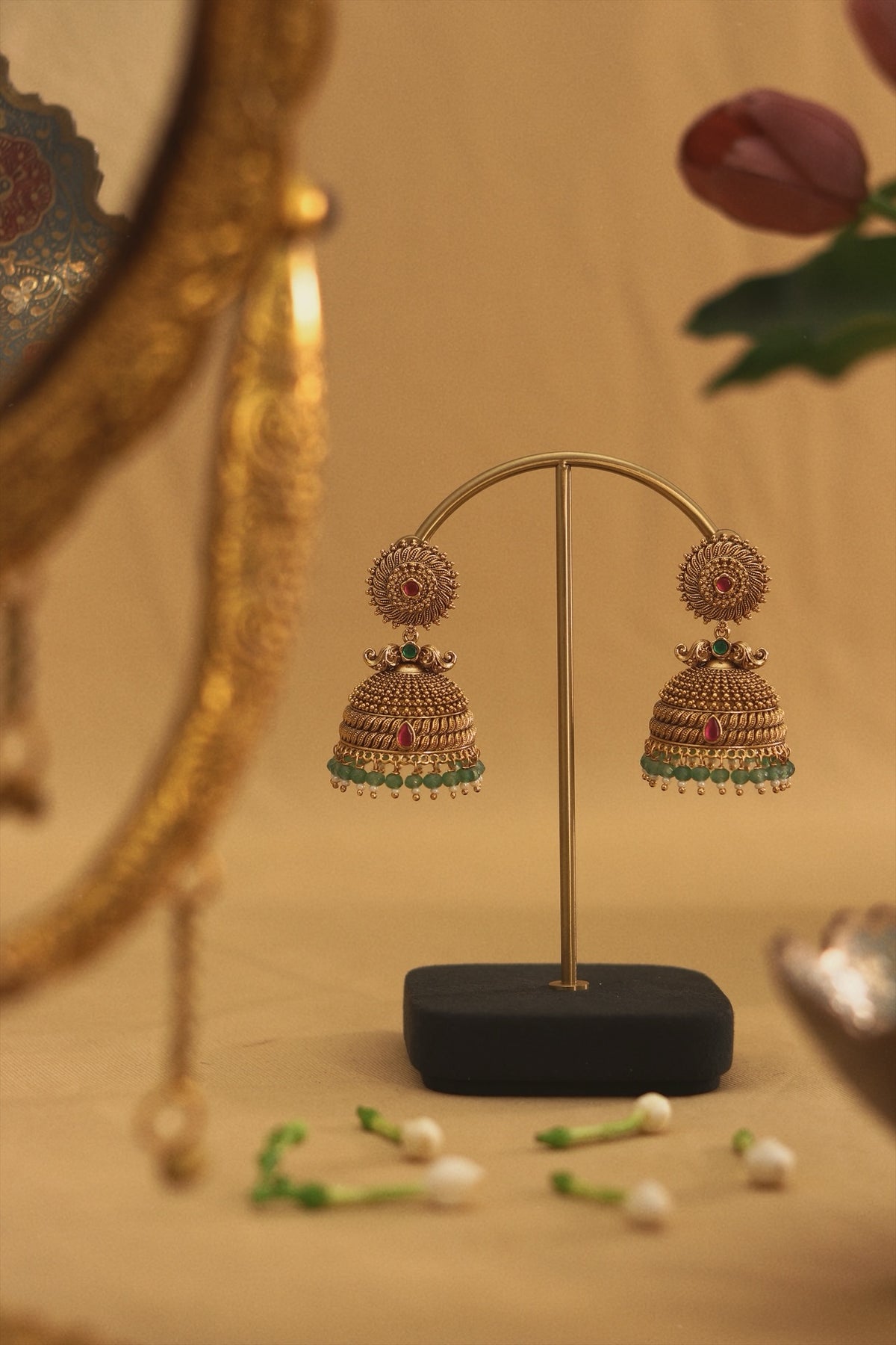 Ruby Mint Jhumki Earrings