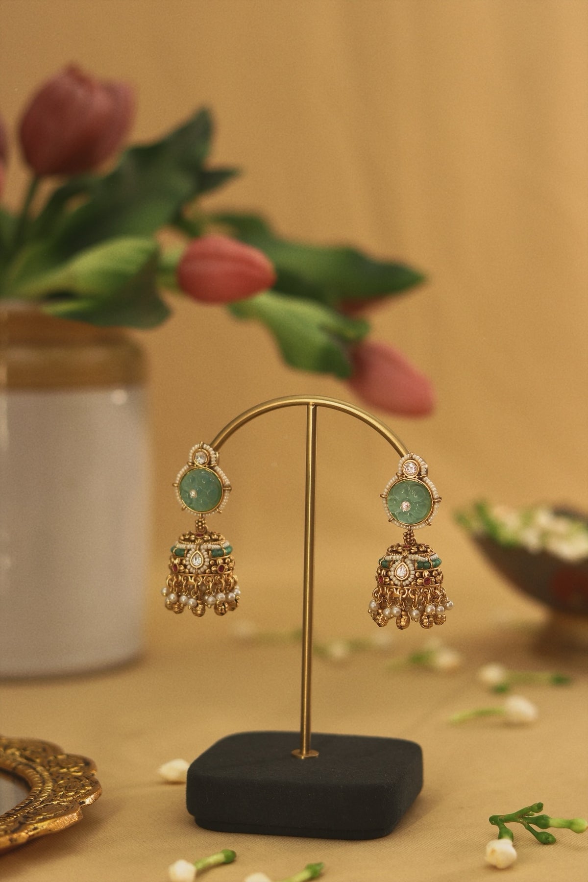 Mint Jhumki Earrings