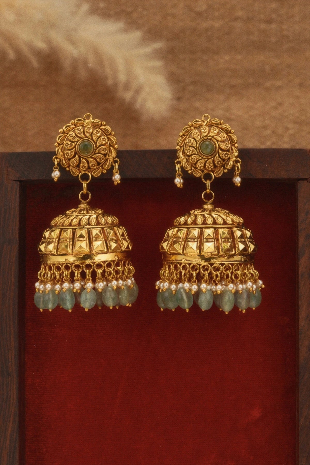 Ruby Mint Jhumki Earrings