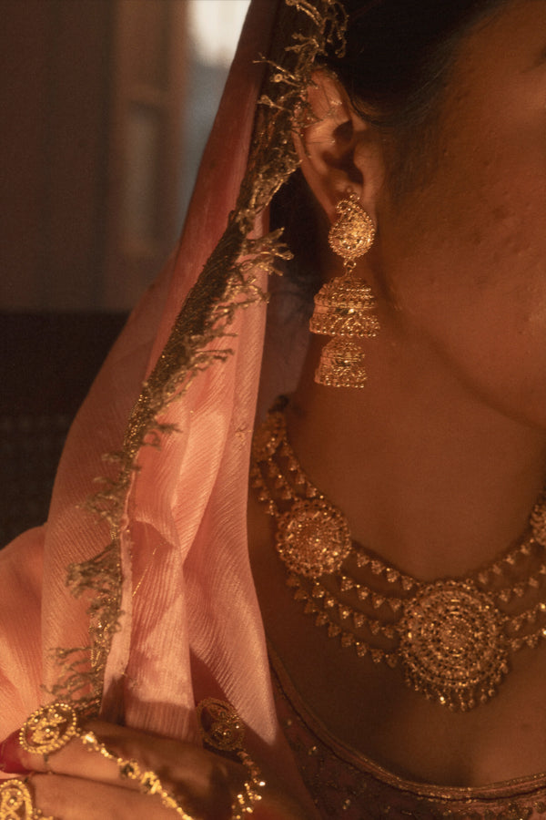 ਪੰਜਾਬ ੧੯੮੦ 92.5 Silver 24k Gold Plated Necklace Earrings by Heritage Panjab