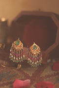 Antique Gold Ruby Jade Studs