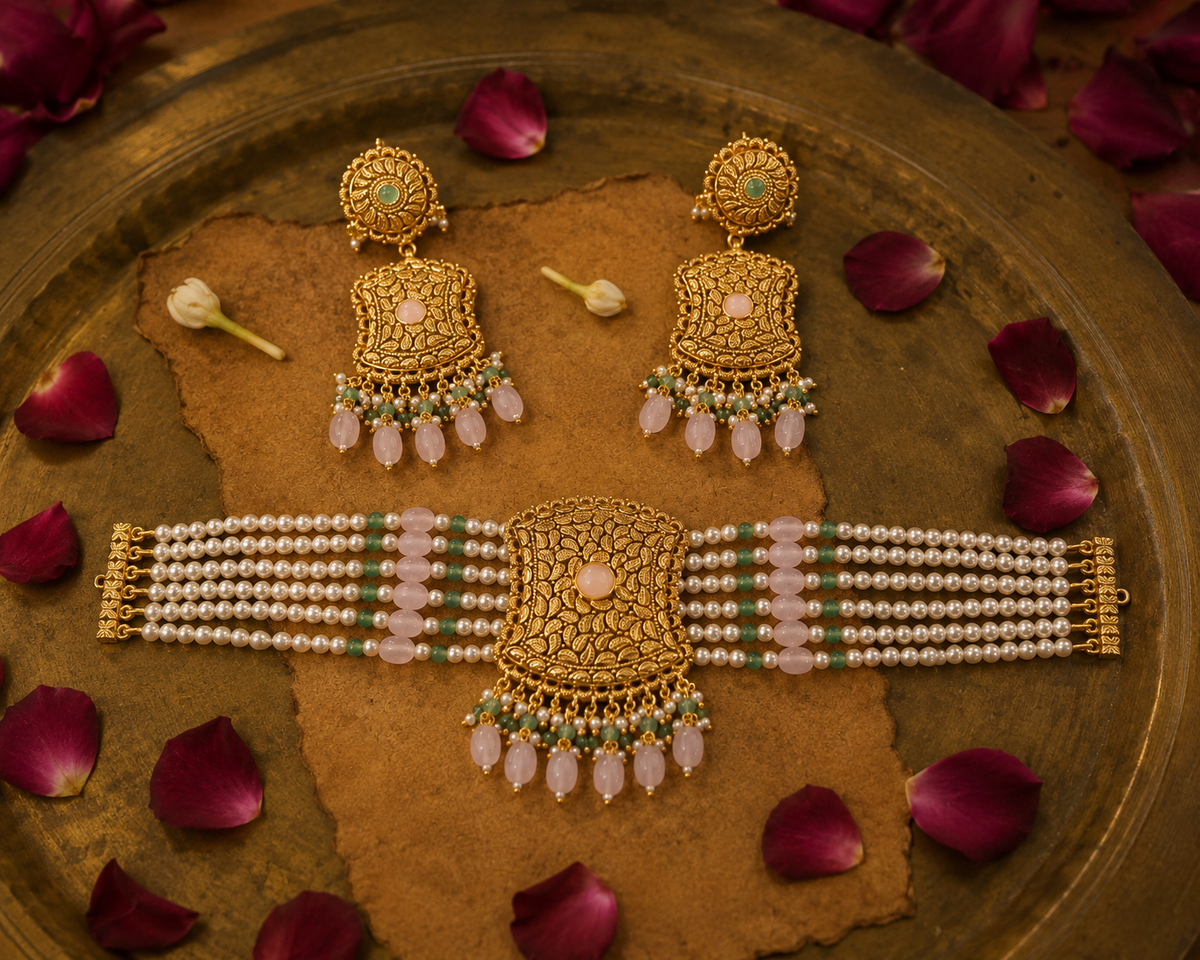 Shabnam Mint Pink Choker Set